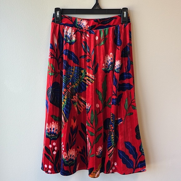 Anthropologie Red Pleated Midi Skirt - Picture 4 of 7